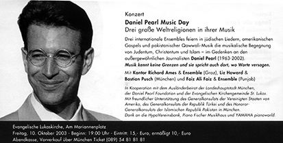 Konzert: Daniel Pearl Music Day; Drei große Weltreligionen in ihrer Musik